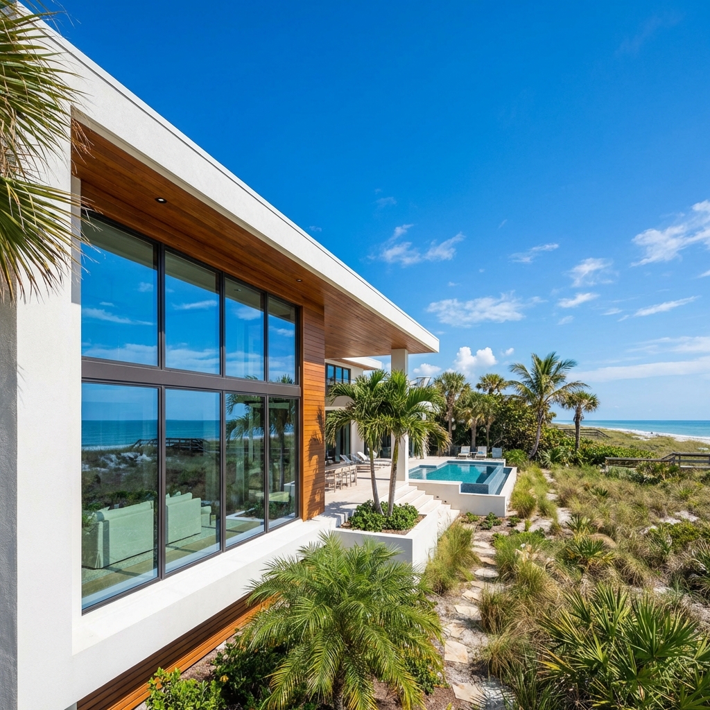 Modern coastal home with impact windows